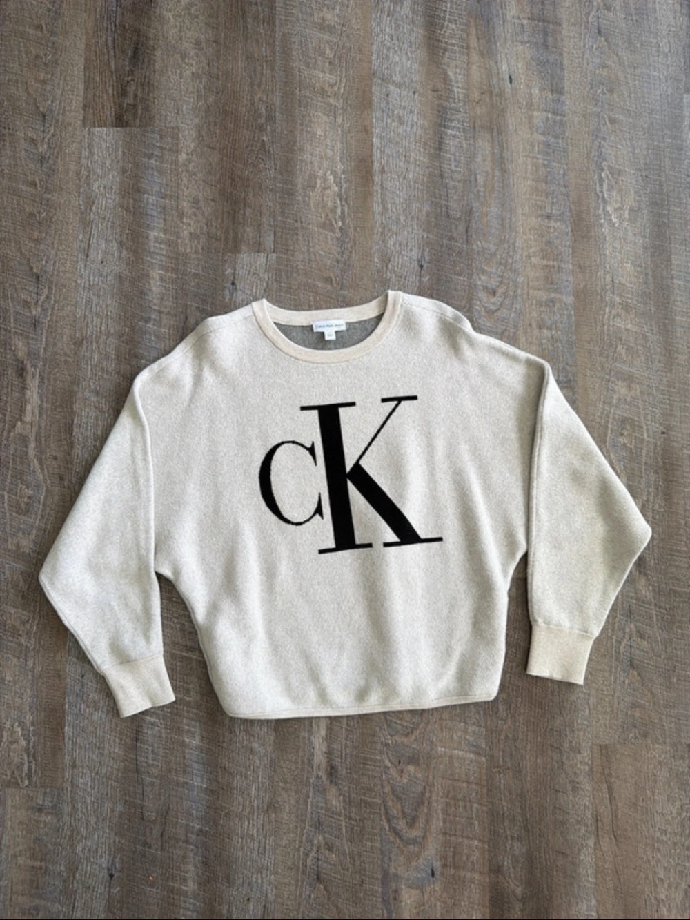 Calvin Klein Jeans Cream Crewneck with Black CK Monogram